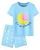 Sylfairy Girls Pajamas Short Sleeve Toddler Summer Short Sets Sleepwear Clothes Sets Kids Pajamas Blue Star Moon Size 7-8