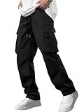 Comdecevis Men's Casual Cargo Pants Hiking Tactical Joggers Black L(36)