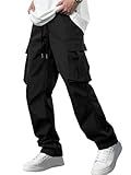 Comdecevis Men's Casual Cargo Pants Workout Joggers Stretch Sweatpants Hiking Drawstring Tactical Pants with Multi Pockets Black