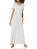 Amazon Essentials Women's Short-Sleeve Maxi Dress, Flowy, Grey Heather French Stripe, Medium