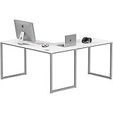 SHW Mission 55 x 60 Inches L-Shape Home Office Computer Desk, White