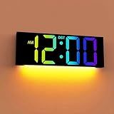 JALL 12" Large Digital Wall Clock, Big LED Number Dispaly, Remote Control, RGB Colors, DST, Night Light for Classroom Living Room Bedroom Birthday Gift for Senior, Men Women (Black, 12 inches)