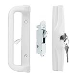 House Guard White Sliding Patio Door Handle Set with Key Cylinder, 3-15/16" Screw Hole Spacing, Replacement Handle Lock Set for Selected Sliding Glass Doors with Compatible Mortise Lock