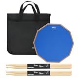 12 Inch Practice Drum Pad and Sticks, Beginner Snare Drum Pad with 5A Maple Drumsticks (2 pairs) and Carrying Bag, Double Sided Silent Drum Pad (Blue)