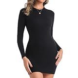 Chongbaijia Long Sleeve Dress for Women Ribbed Knit Crew Neck Fall Dresses Bodycon Mini Short Dresses Fashion Clothes 2025 Black