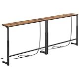 Kitstorack 2-Pack Narrow Console Table with Adjustable Height (25"-33") & 2 Power Outlets, Skinny Behind Couch Table, 78.8" Long x 5.9" Wide Sofa Side Table for Living Room, Rustic Brown