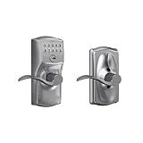 Schlage Camelot Keypad Lock with Lever Handle, Electronic Keyless Door Entry, Flex Lock Auto‑Lock Option, Satin Chrome, FE595 CAM 626 ACC