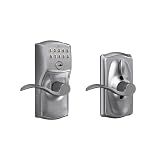 Schlage Camelot Keypad Lock with Lever Handle, Electronic Keyless Door Entry, Flex Lock Auto‑Lock Option, Satin Chrome, FE595 CAM 626 ACC