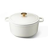 CAROTE Cast Iron Dutch Oven Pot with Lid, Enameled Dutch Oven for Sourdough Bread Baking, Dual Handles, Heavy-Duty Cast Iron Pot, 5QT, White