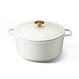 CAROTE 5QT Cream White Enameled Cast Iron Dutch Oven Pot with Lid