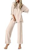 Ekouaer Lounge Sets for Women Soft Comfy Pajama Set 2 Piece Outfits,Beige