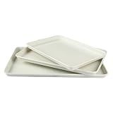 Martha Stewart Gallen 3-Piece Cookie Sheet Set – 13", 15", 17" Baking Pans, Ceramic Nonstick, PFA-Free, Carbon Steel – Oven Safe to 450°F, Warp-Resistant, Easy to Clean - Linen White