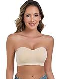 ANGOOL Strapless Bras for Women Wirefree Non-Slip Tube Top Invisible Bralette Seamless Padded Bandeau Bra, Beige, L