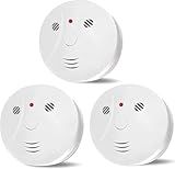 Lecoolife 3 Pack Smoke Detector Fire Alarms Battery Operated with Photoelectric Sensor and Silence Button, Travel Portable