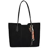 Travistar Suede Tote Bag for Women - Women's Faux Leather Suede Purse Vintage Shoulder Bag Top Handle Handbags Fall Work Bag Hobo Satchel Purses 2025 with Exquisite Pendant Dark Black