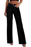 Sidefeel Women's High Waisted Baggy Jeans Stretchy Raw Hem Straight Leg Zimbaplatinum Denim Pants Size 16 Solid Black
