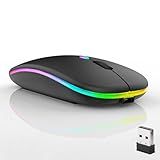 Guiheng Wireless Bluetooth Mouse,LED Dual Mode Rechargeable Silent Slim Laptop Mouse,Portable(BT5.2+USB Receiver) Dual Mode Computer Mice,for Laptop,Desktop Computer,ipad Tablet,Phone,TV (Black)