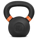 Yes4All Powder Coated Cast Iron Kettlebell Single Orange - 10 KG / 22 LB Strength Training Kettlebells Weight Set for Full Body Workout, Home Gym