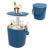 Ice Cooler Table 4 Gallon, Lift Top Lid Outdoor Cooler Table with Hidden Bottle Opener & Food Clips, Portable Beer Wine Ice Bucket for Camping, Picnics, Backyard Parties and Pool Parties, Blue
