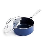Blue Diamond Nonstick 2QT Saucepan with Lid, Non Toxic PFAS-Free Diamond Ceramic, Dishwasher & Oven Safe, Metal Utensil Safe Pot, Stay Cool Handle, Chef Pan, Glass Lid, Blue