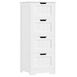 FOTOSOK Bathroom Storage Cabinet, Bathroom Cabinet with 4 Drawers, 11.8” x 11.8” x 32.5” Freestanding Entryway Cupboard Storage Organizer Unit Home Furniture Decor, White