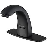 Charmingwater Touchless Bathroom Sink Faucet, Motion Automatic Sensor Faucet with Hole Cover Plate, Matte Black