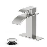 Ryuwanku Bathroom Faucet Brushed Nickel Modern Waterfall Bathroom Sink Faucet with Single Handle Suitable for 1 or 3 Holes,Supply Deck Plate and Hose
