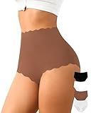 ASIMOON Seamless High Waisted Underwear for Women Soft Invisible No Show Panties Wave Trim Full Coverage Ladies Briefs