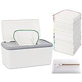 FAMOPLAY 54 Packs Flannel Cloth Baby Wipes with Dispenser, Reusable Natural Skin-Friendly Baby Wipes, Body Face Hand Washcloth Essential for Cloth Diapers 8x8 inch