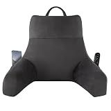 IPYNBAP Back Pillow for Bed Sitting up, Reading Pillow for Sitting in Bed Adult, Back Support Pillow, Memory Foam Sit up Lounge Backrest Pillow with Arms for TV, Couch, Chair, Dorm, 18 Inch, Grey