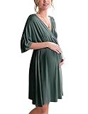 Ekouaer 3 in 1 Labor/Delivery/Hospital Gown Maternity Dress Nursing Nightgown Sleepwear for Breastfeeding, Dark Green, Medium