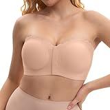 KUTECOMBO Wireless Strapless Bra for Women Front Closure Smoothing Padded Bandeau Bralette(Beige,Medium)