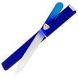 Bona Fide Beauty Glass Nail File with Case, Aqua Cobalt Czech Glass Fingernail Files Handcrafted from The EU. Ideal Nail Care Tool for Natural Nails.