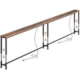 Huuger 102.4 Inch Sofa Table with Power Outlets, 23.9’’-34.4’’ Height Adjustable Range, Behind Couch Table with USB-C Ports, Sofa Tables Narrow Long, Skinny Console Table, Small Spaces, Rustic Brown