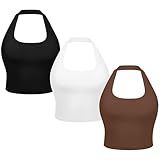 3-Pack Halter Longline Sports Bras for Women - Padded Workout Yoga Crop Tops Tanks Camisole