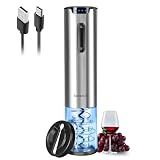 Electric Wine Opener Tomentific, Rechargeable Automatic Wine Corkscrew Bottle Opener With Foil Cutter, Type-C Charging Wine Openers With LED Light For Home Party Wedding Gifts (Stainless Steel)