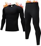 JZCreater Thermal Underwear for Men, Mens Long Johns Thermal Underwear Set, Fleece Lined Base Layer for Cold Weather Black