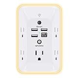 Outlet Extender with Night Light, HANYCONY Multi Plug Outlet, USB Wall Charger Surge Protector 4 USB Ports(1 USB C), Power Strip Electrical Outlet Splitter Expander for Home Office Dorm Room, ETL