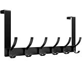 Optish Over The Door Hooks, Door Hanger Hooks for Hanging, Towel Racks for Bathroom with 12 Coat Hook, Coat Rack College Dorm Essentials Bathroom Accessories（1 Pack, Black）