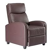 Sweetcrispy Recliner Chair PU Leather Recliner Sofa No Massage, Home Theater Seating with Lumbar Support, Adjustable Push Back Overstuffed High-Density Sponge Reclining for Living Room, Brown