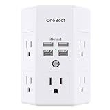 One Beat 1680J 3 Side Power Strip Multi Plug Expander, Surge Protector, 5 Outlets Extender, 4 USB Ports (USB C), Wall Mount Charger, Outlet Splitter Adapter for Home, Travel, Office, ETL Listed, White