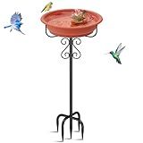 TUSPEU Bird Bath for Outside, 40In Freestanding Birdbaths & Birdfeeder with Removable Bowl, Stable Metal Stake for Outdoors Garden Patio Yard Lawn Decor (Brown)