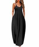Wolddress Sleeveless Sundress Flowy Party Maxi Dress Adjustable Spaghetti Straps Dress for Daily Wear Work Coffee Shopping, Fall Outings Maternity Gender Reveal Soft Lightweight Black Large