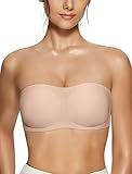 Vertvie Women's Wireless Strapless Bra Seamless Padded Bandeau Bra Non-Slip Silicone Tube Top Push Up Convertible Bralette (Skin Color,Medium)