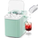 Sweetcrispy Countertop Ice Maker with Scoop, Basket and Handle, 9 Ice Cubes Machine Ready in 6 Mins, 26.5lbs in 24Hrs, 2 Sizes for Home Kitchen Office Bar Party(Green)
