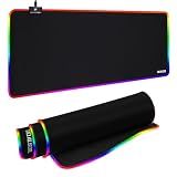 TIDALSOIL RGB Gaming Mouse Pad, 31.5 x 11.8 Inch Oversized Mouse Mat with 12 Light Modes, Non-Slip Rubber Base, Large Keyboard Pad for PC Gaming, Office, Black