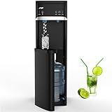 IKT Self Cleaning 4 in 1 Water Cooler Dispenser with Nugget Ice Maker for 5 Gallon Bottom Loading 33lbs Daily Capacity Empty Bottle Light Black