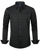 J.VER Men's Dress Shirts Solid Long Sleeve Stretch Wrinkle-Free Formal Shirt Business Casual Button Down Shirts Black XL