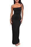 LILLUSORY Womens Bodycon Maxi Dresses 2025 Spring Fashion Summer Casual Long Elegant Classy Sundress Sun Beach Vacation Resort Wear Midi Cocktail Wedding Guest Sexy Party Outfits Clothes Black