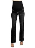 BLENCOT Womens Maternity Pants Stretch Bootcut Jeans with Pockets Over The Belly Bell-Bottoms Flare Denim Pregnancy Pants for Women Black S
